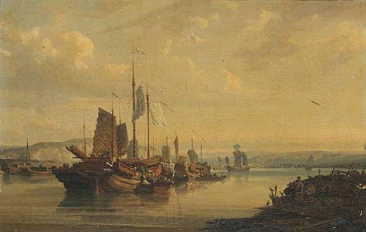 Auguste Borget A View of Junks on the Pearl River Norge oil painting art